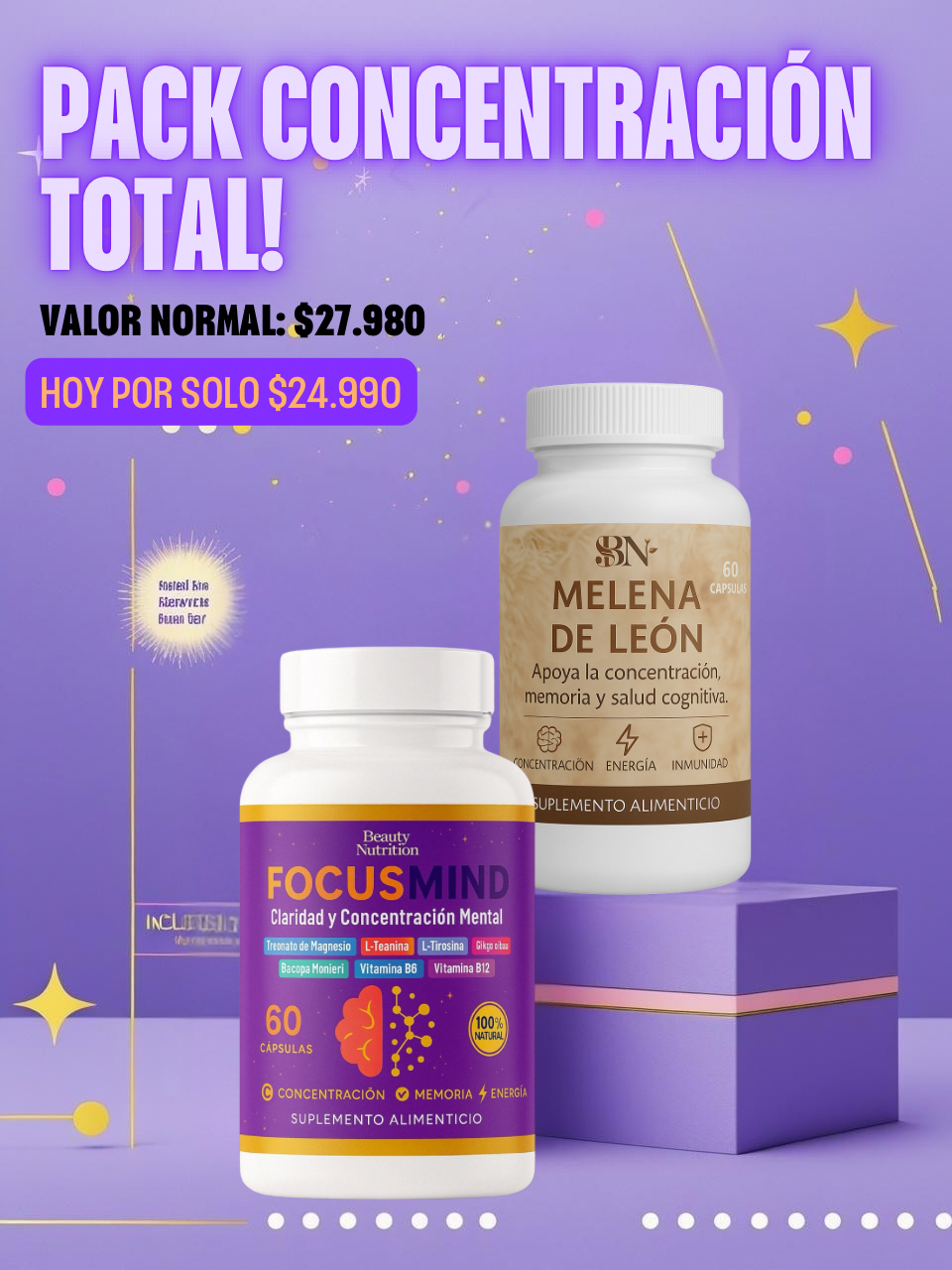 🧠✨ Pack ConcentraciónTotal – Focus Mind + Melena de León ✨🦁